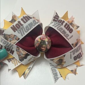 Dinosaur Themed Hair Bow with Burgundy and Yellow